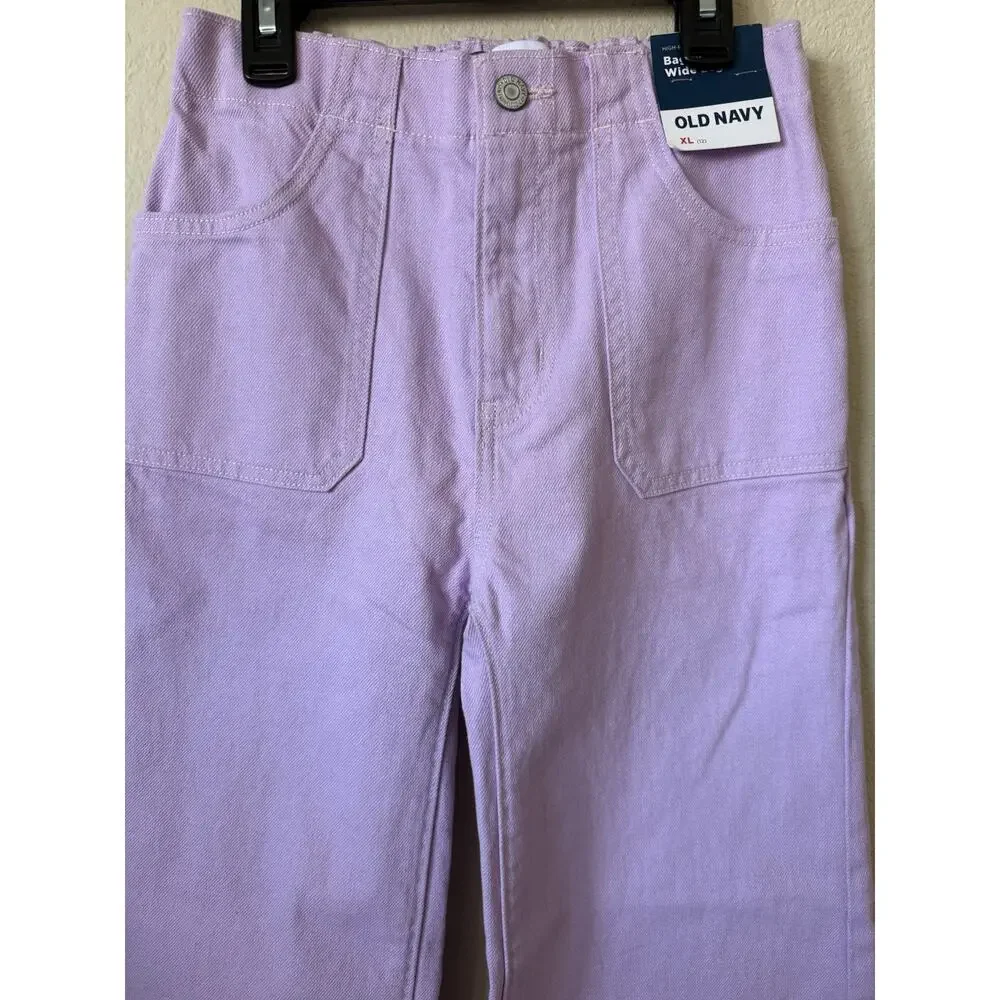 Old Navy Lilac High Rise Baggy Wide Leg Elastic Waist Jeans Pants Size XL 12